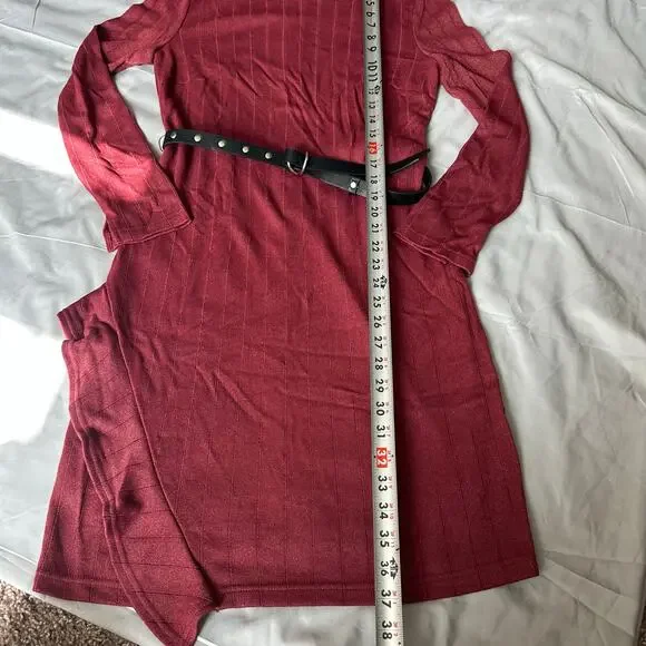 Sam Edelman Maroon, Belted, Lined, Long Sleeve Mini Dress- 6 - Picture 11 of 12